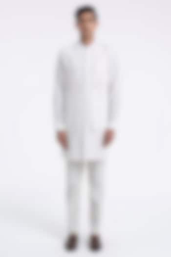 Ivory Cotton Silk Thread Embroidered Kurta Set by Dhruv Vaish at Pernia's Pop Up Shop