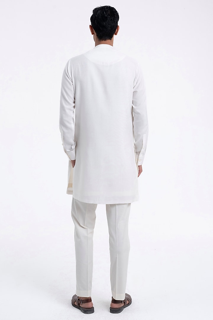 Ivory Cotton Silk Thread Embroidered Kurta Set by Dhruv Vaish at Pernia's Pop Up Shop