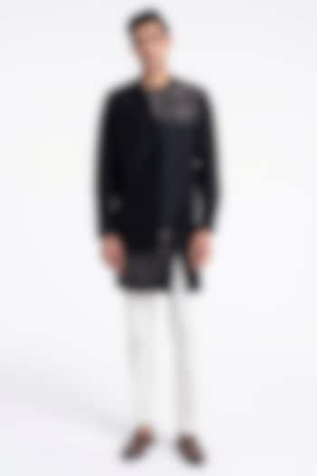 Black Silk Zari Embroidered Kurta Set by Dhruv Vaish at Pernia's Pop Up Shop