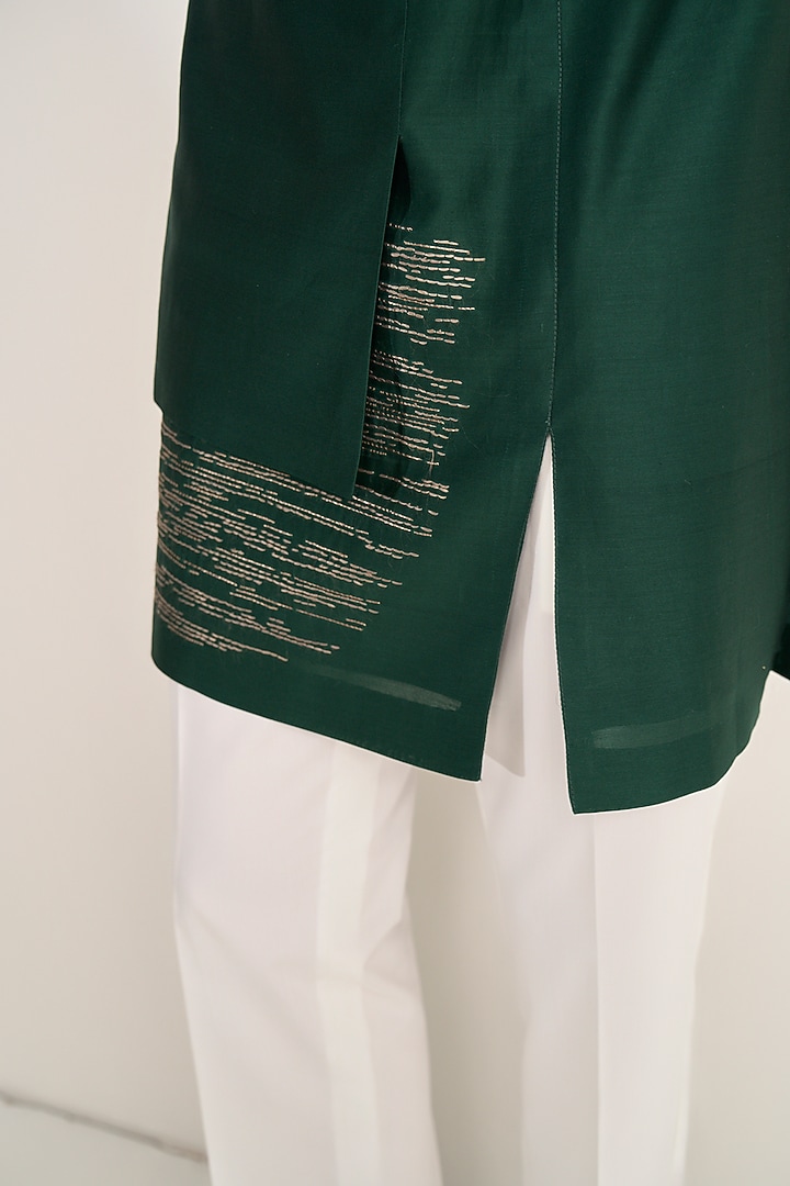 Bottle Green Silk Zari Embroidered Kurta Set by Dhruv Vaish at Pernia's Pop Up Shop