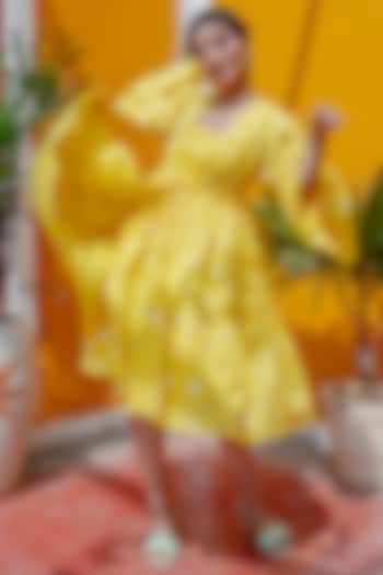 Yellow Polka Dotted Summer Dress With Cape by House Of Fett at Pernia's Pop Up Shop