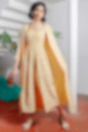 Yellow Checkered Jumpsuit With Cape by House Of Fett at Pernia's Pop Up Shop