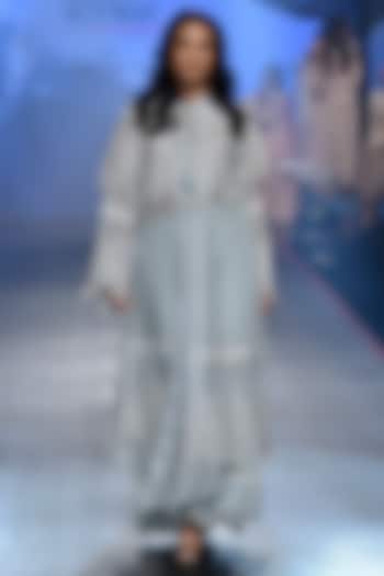 Pale Blue Beaded Lace Jacket WIth Lehenga Skirt by RINA DHAKA at Pernia's Pop Up Shop