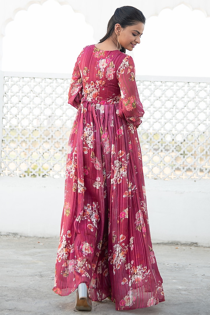 Burgundy Floral Printed Gown by Kohsh at Pernia's Pop Up Shop