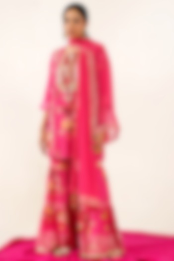 Pink Muslin Digital Printed Sharara Set by AVAHA