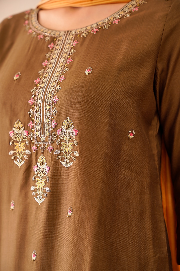 Mehendi Green Silk Embroidered Kurta Dhoti Set main image 0