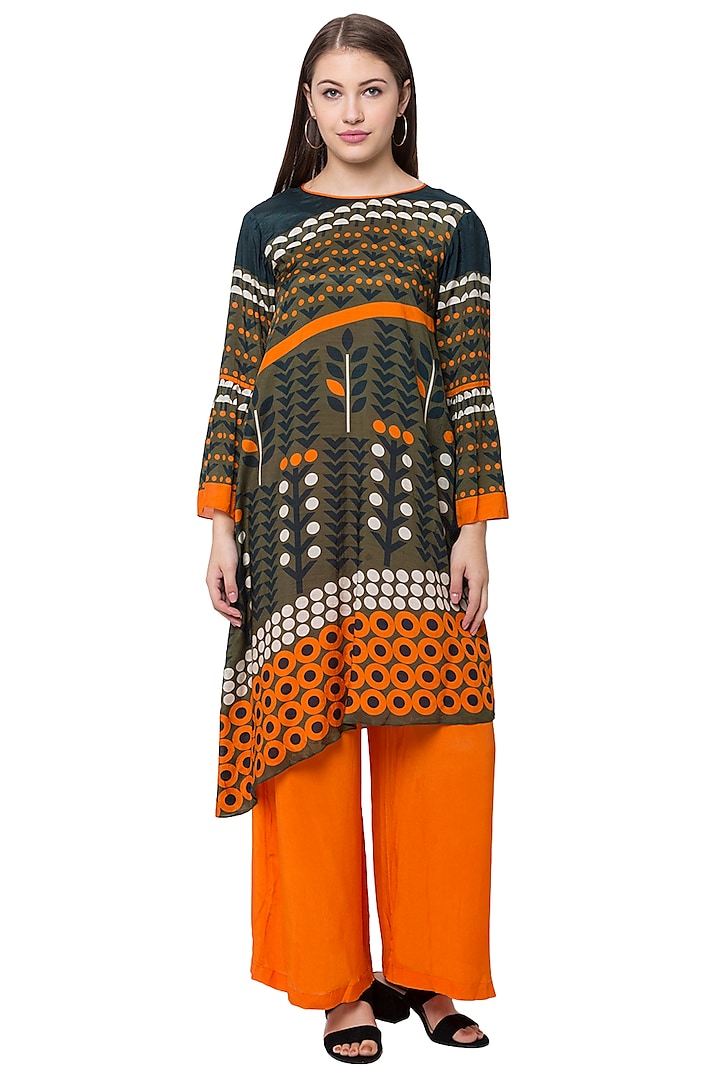 Olive Green Printed Kurta Set by Label SO US at Pernia's Pop Up Shop