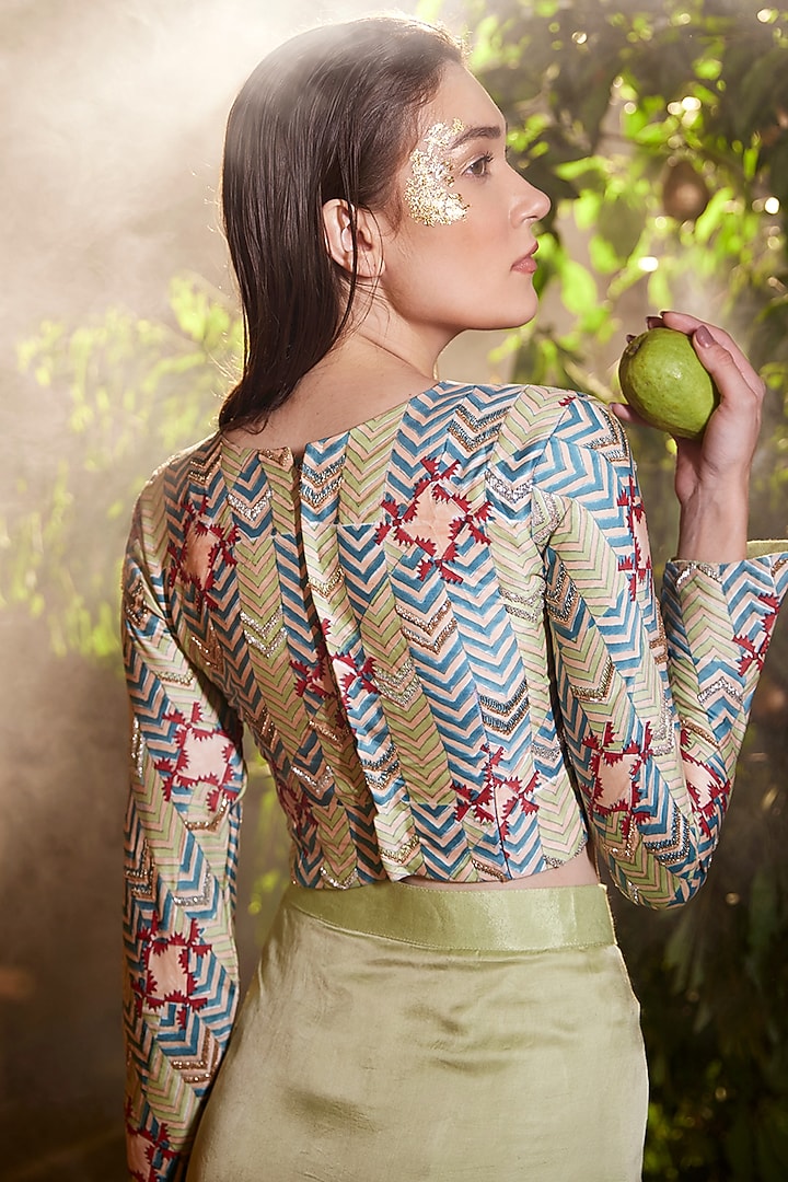 Sea Green Modal Satin Cutdana & Kasab Embroidered Skirt Set by AMROOD at Pernia's Pop Up Shop