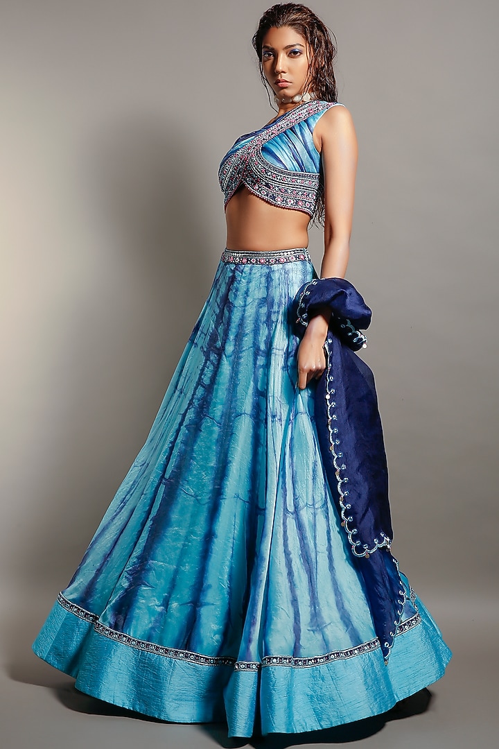 Blue Tie & Dye Wedding Lehenga Set by Reeti Arneja at Pernia's Pop Up Shop