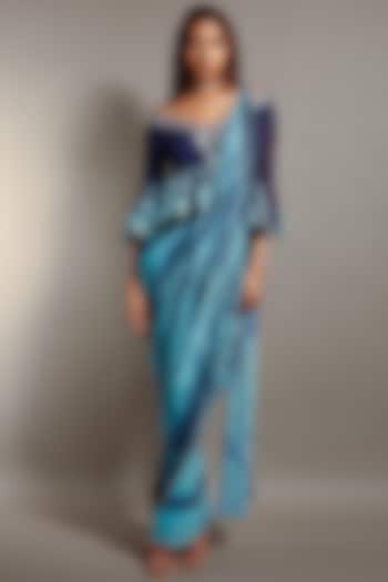Blue Tie & Dye Pre-Stitched Saree Set by Reeti Arneja