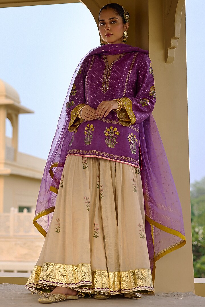 Gold Tissue Chanderi Wedding Sharara Set by Vashisht Guru Dutt at Pernia's Pop Up Shop