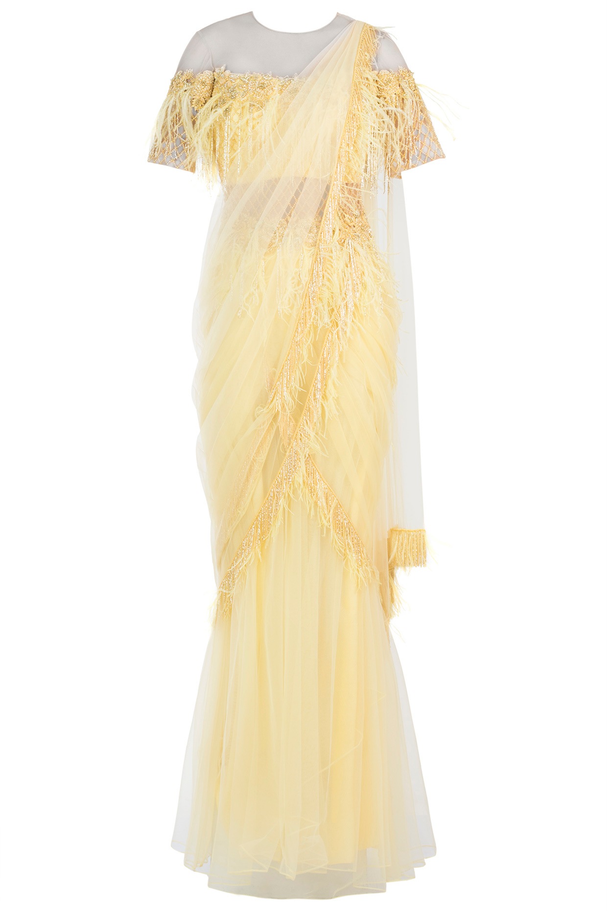 yellow saree gown