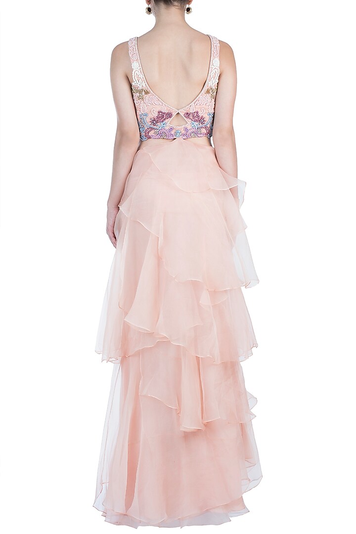 Peach embroidered ruffle gown available only at Pernia's Pop Up Shop.