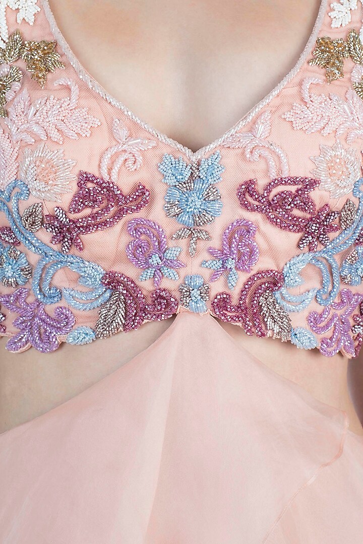Peach embroidered ruffle gown available only at Pernia's Pop Up Shop.