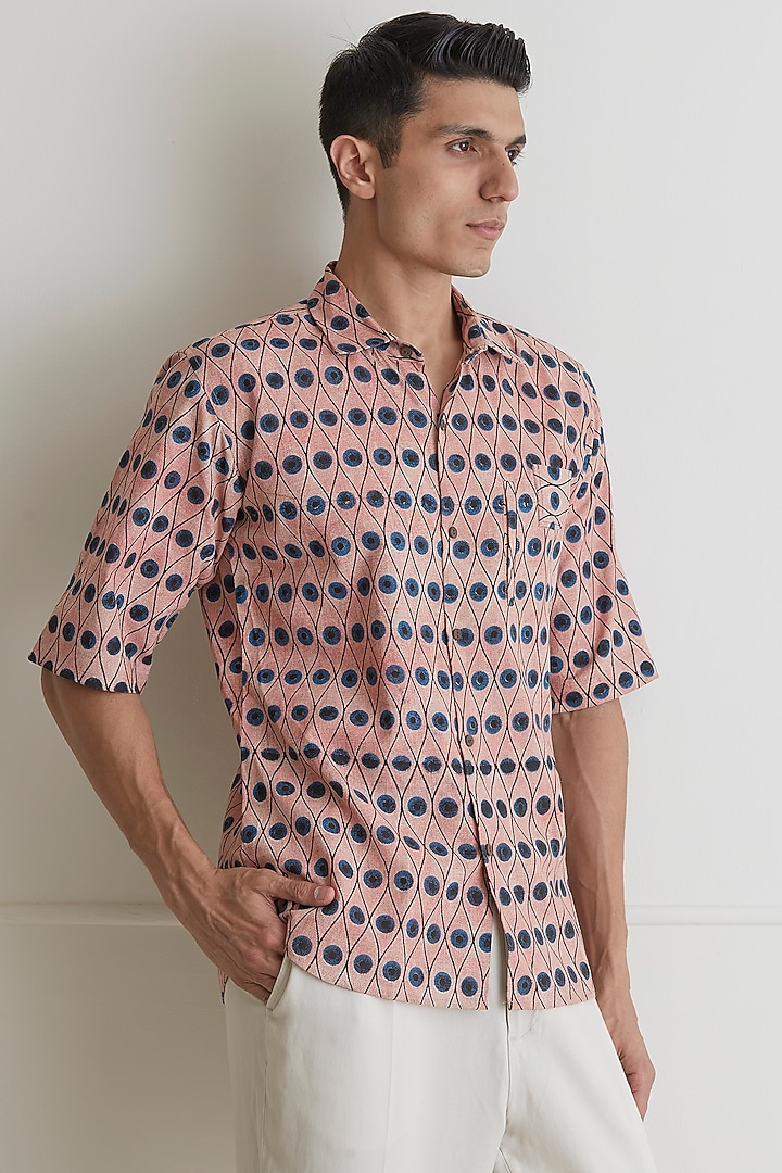 Peach Printed Party Wear Shirt by Artless at Pernia's Pop Up Shop