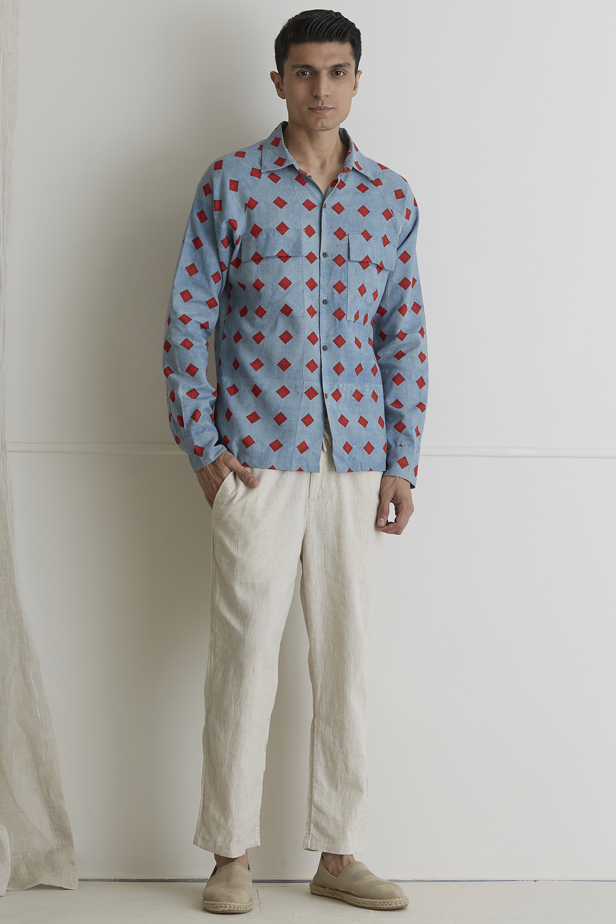 Blue Cotton Linen Party  start Shirt by Artless at Pernia's Pop Up Shop
