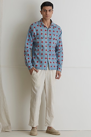 Blue Cotton Linen Shirt by Artless
