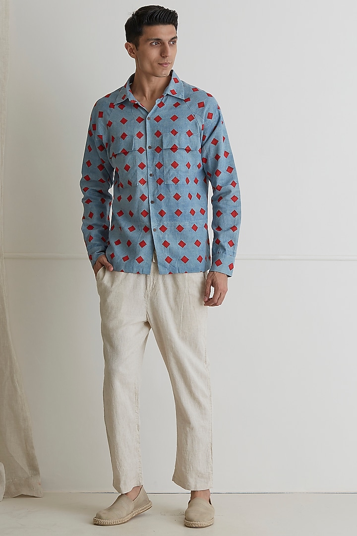 Blue Cotton Linen Party Wear Shirt by Artless at Pernia's Pop Up Shop