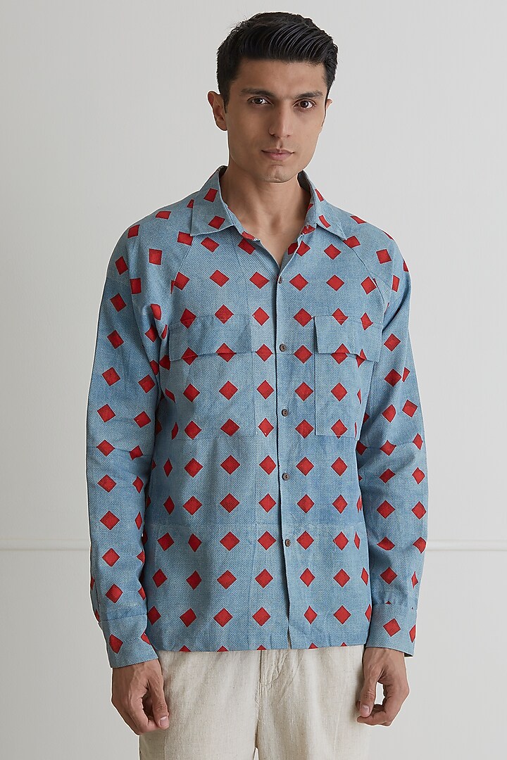 Blue Cotton Linen Party Wear Shirt by Artless at Pernia's Pop Up Shop