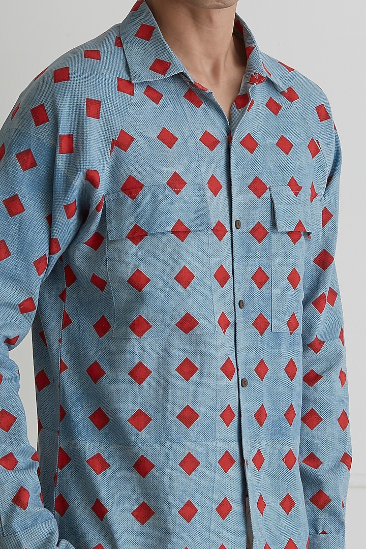 Blue Cotton Linen Party Wear Shirt by Artless at Pernia's Pop Up Shop