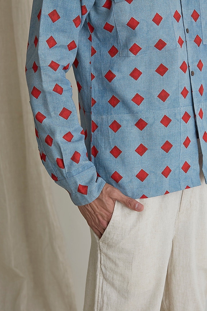 Blue Cotton Linen Party Wear Shirt by Artless at Pernia's Pop Up Shop
