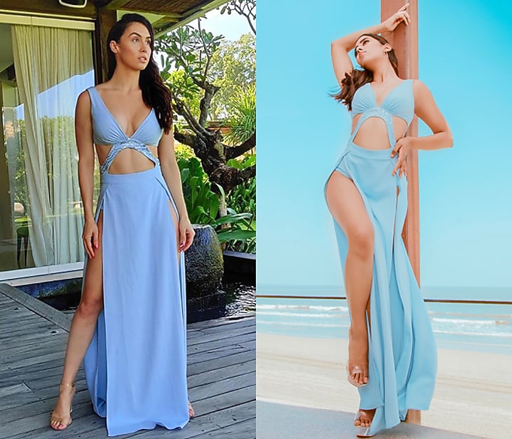 Powder Blue Slit Layered Bodysuit by Babita Malkani at Pernia's Pop Up Shop