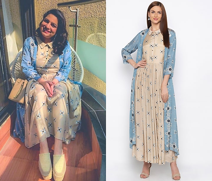 Powder Blue Embroidered Beige Jacket With Pleated Vacation Dress by Soup by Sougat Paul at Pernia's Pop Up Shop