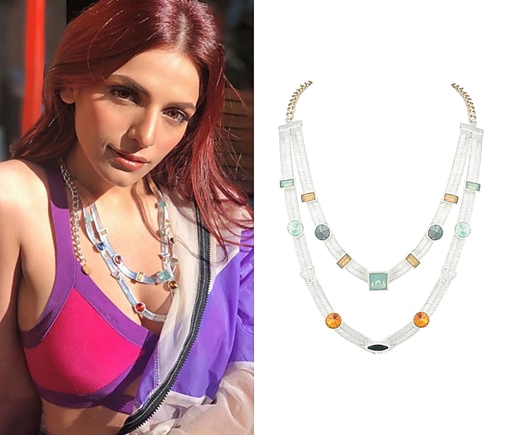 Silver plated multi colored layered necklace by Valliyan by Nitya Arora at Pernia's Pop Up Shop