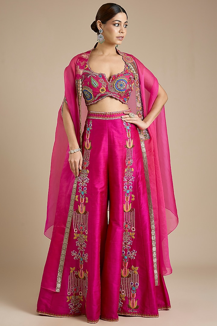 Fuchsia Silk Pant Set by aum ashima & asit at Pernia's Pop Up Shop