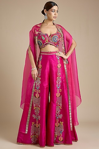 Fuchsia Silk Pant Set by aum ashima & asit