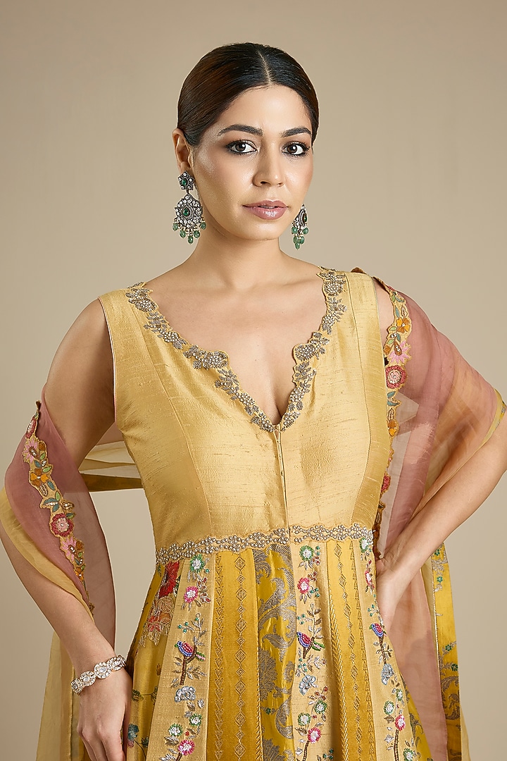 Lemon Yellow Silk Embroidered Wedding Lehenga Set by aum ashima & asit at Pernia's Pop Up Shop