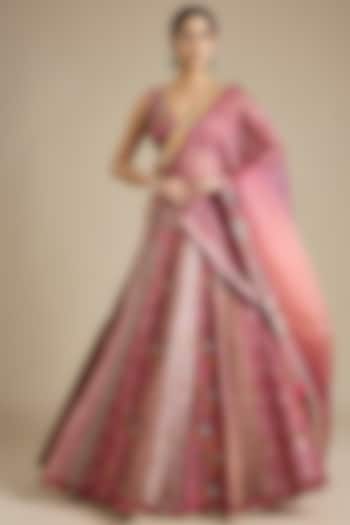 Pink Silk & Brocade Embroidered Bridal Lehenga Set by aum ashima & asit at Pernia's Pop Up Shop