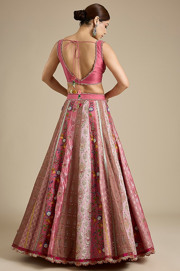 Pink Silk & Brocade Embroidered Bridal Lehenga Set by aum ashima & asit at Pernia's Pop Up Shop