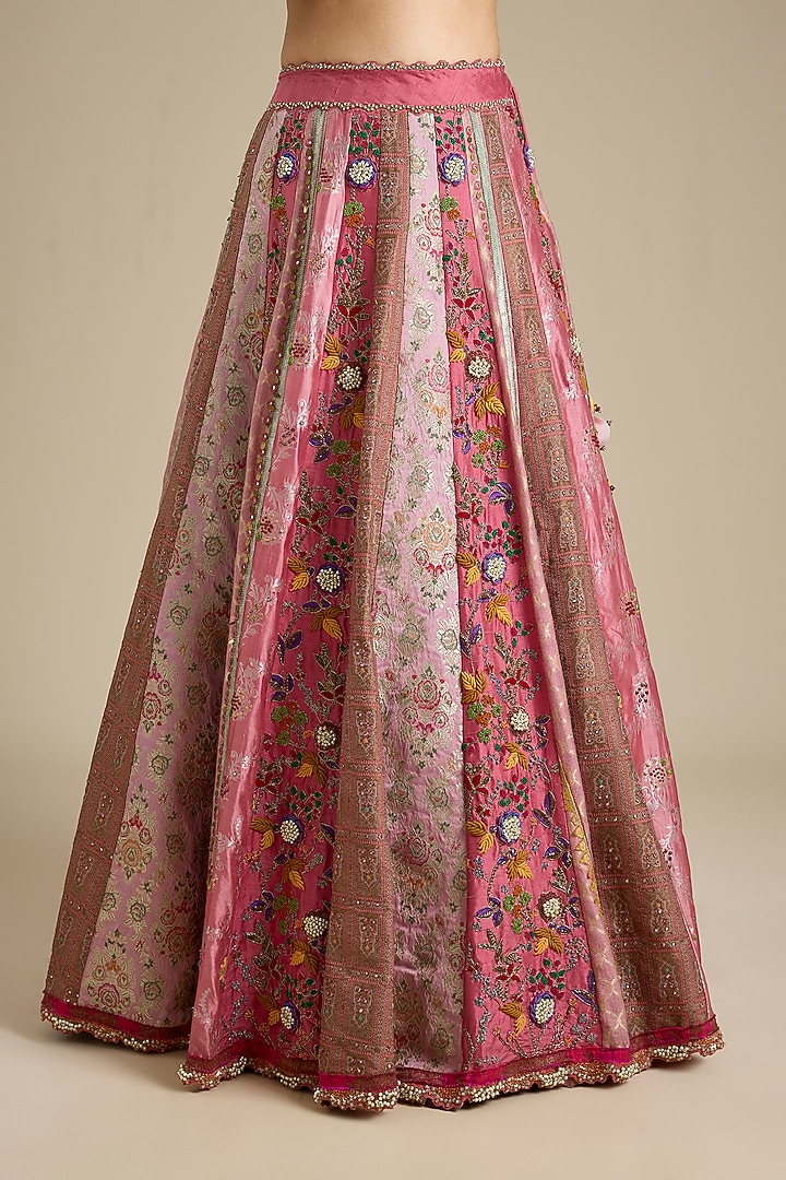 Pink Silk & Brocade Embroidered Bridal Lehenga Set by aum ashima & asit at Pernia's Pop Up Shop