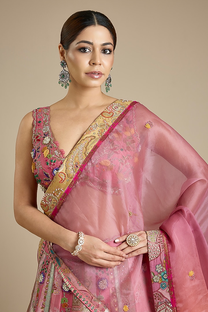 Pink Silk & Brocade Embroidered Bridal Lehenga Set by aum ashima & asit at Pernia's Pop Up Shop