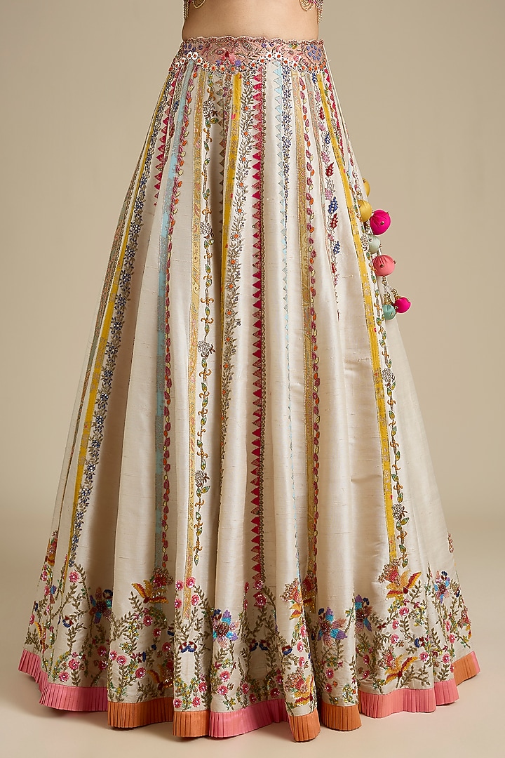 Ivory Silk Embroidered Bridal Lehenga Set by aum ashima & asit at Pernia's Pop Up Shop