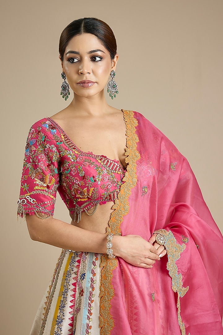Ivory Silk Embroidered Bridal Lehenga Set by aum ashima & asit at Pernia's Pop Up Shop