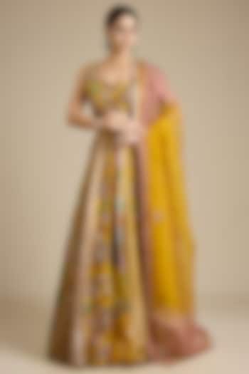 Yellow Silk & Brocade Embroidered Bridal Lehenga Set by aum ashima & asit at Pernia's Pop Up Shop