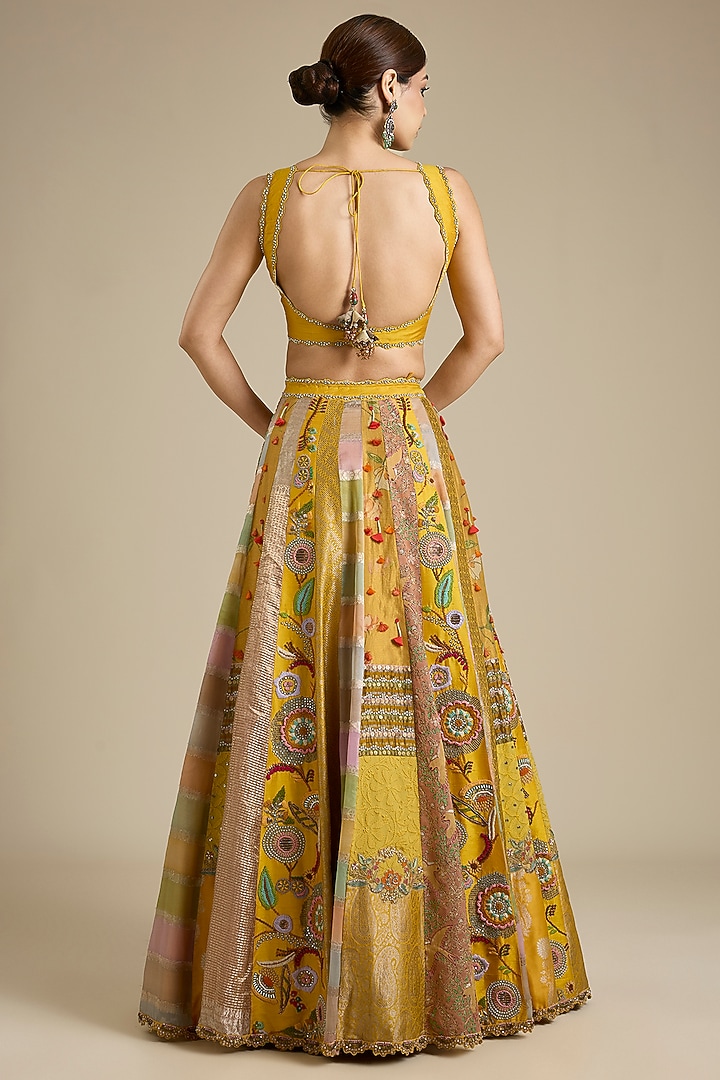 Yellow Silk & Brocade Embroidered Bridal Lehenga Set by aum ashima & asit at Pernia's Pop Up Shop