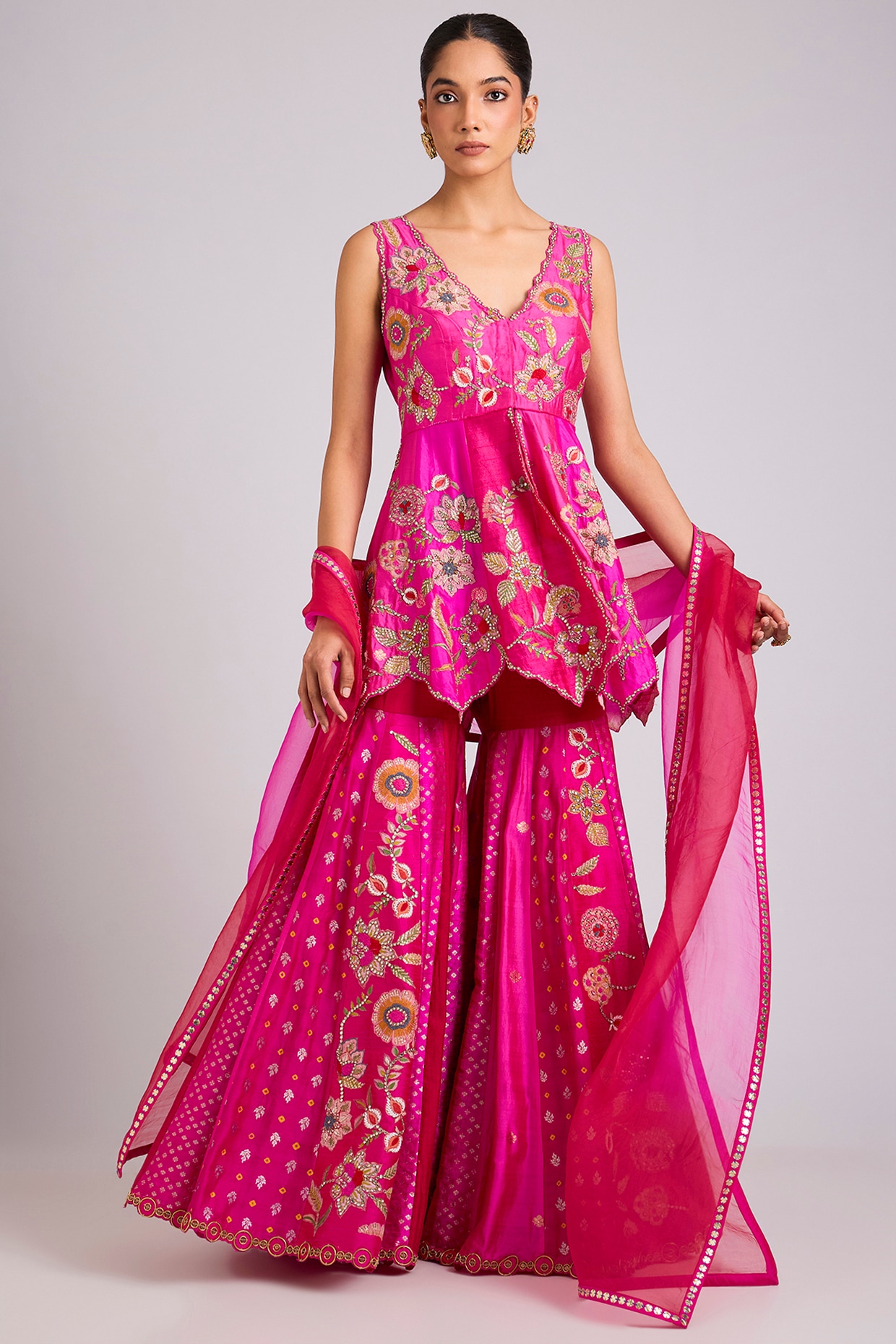aum ashima & asit Fuschia Silk Embroidered Sharara Set