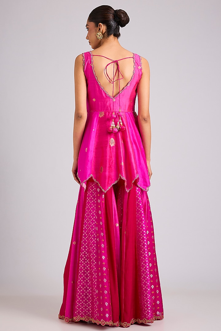 Fuschia Silk Embroidered Bridal Sharara Set by aum ashima & asit at Pernia's Pop Up Shop
