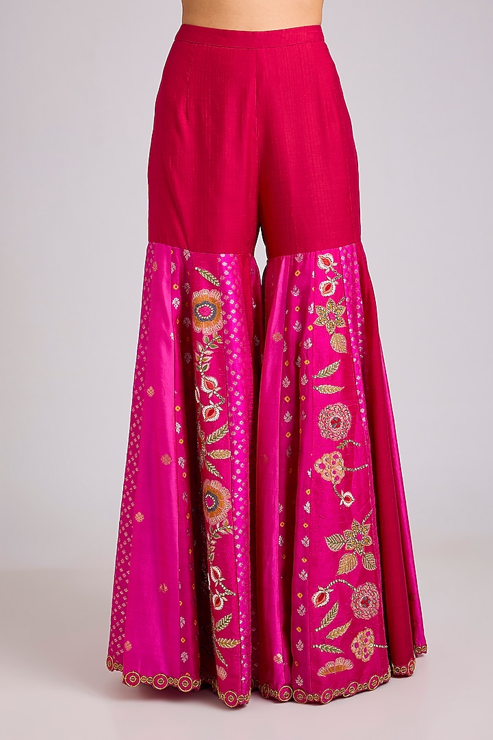 Fuschia Silk Embroidered Bridal Sharara Set by aum ashima & asit at Pernia's Pop Up Shop