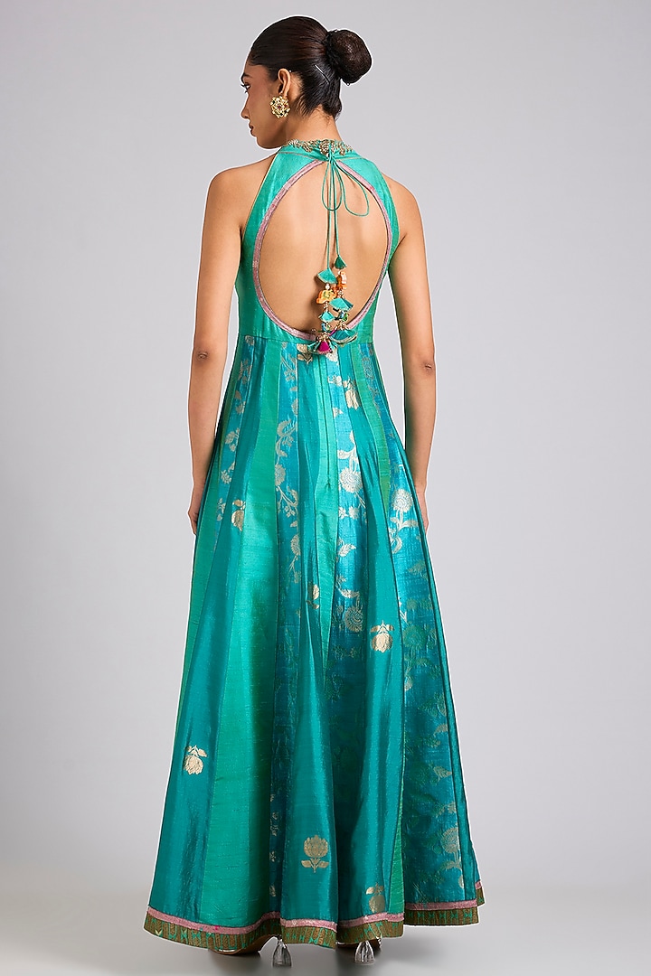 Aqua Silk Embellished Bridal Anarkali Set by aum ashima & asit at Pernia's Pop Up Shop