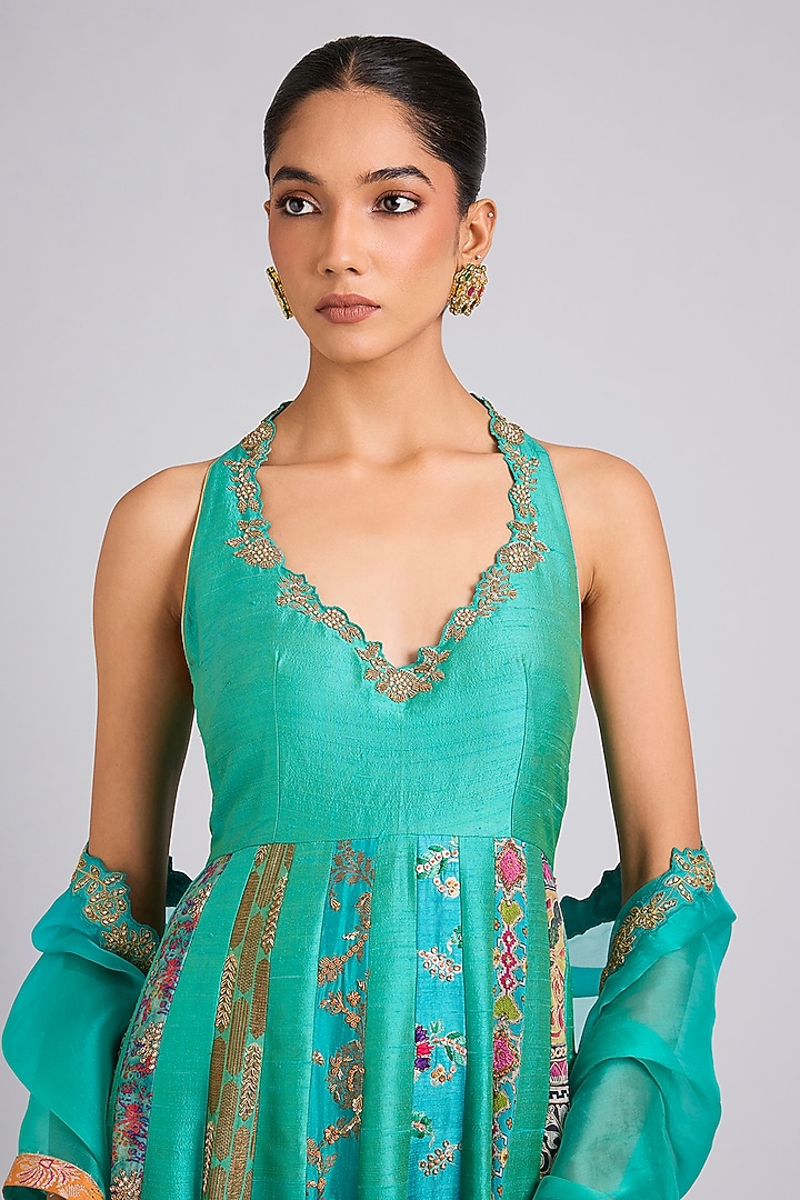 Aqua Silk Embellished Bridal Anarkali Set by aum ashima & asit at Pernia's Pop Up Shop
