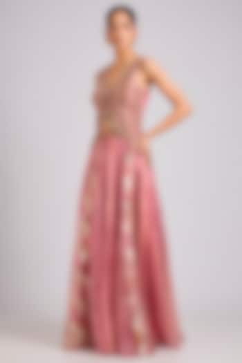 Pink Silk Embellished Skirt Set by aum ashima & asit at Pernia's Pop Up Shop