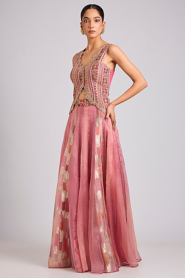 Pink Silk Embellished Skirt Set by aum ashima & asit at Pernia's Pop Up Shop