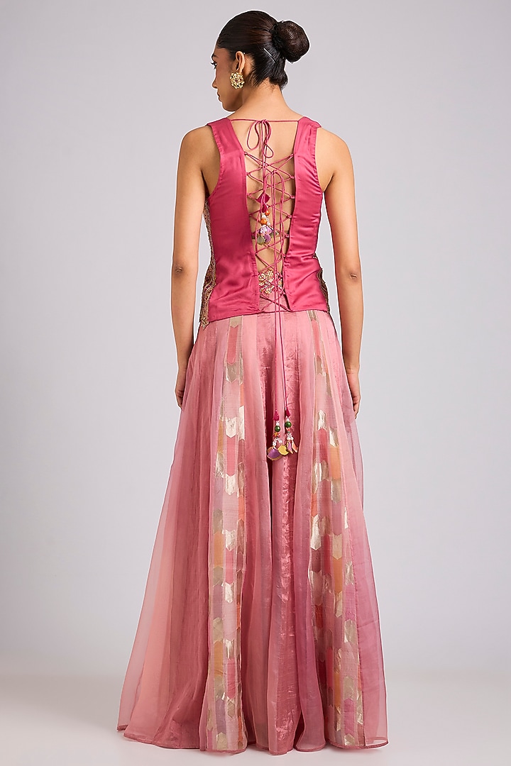 Pink Silk Embellished Skirt Set by aum ashima & asit at Pernia's Pop Up Shop