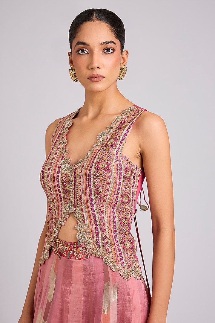 Pink Silk Embellished Skirt Set by aum ashima & asit at Pernia's Pop Up Shop