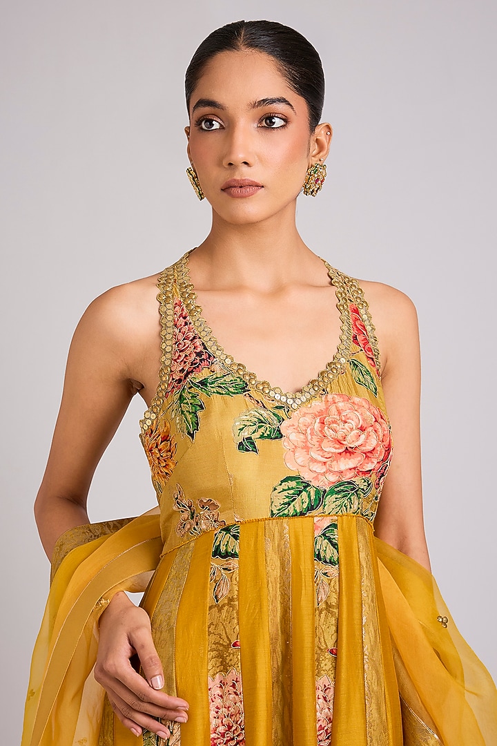 Mustard Silk Embellished Wedding Anarkali Set by aum ashima & asit at Pernia's Pop Up Shop