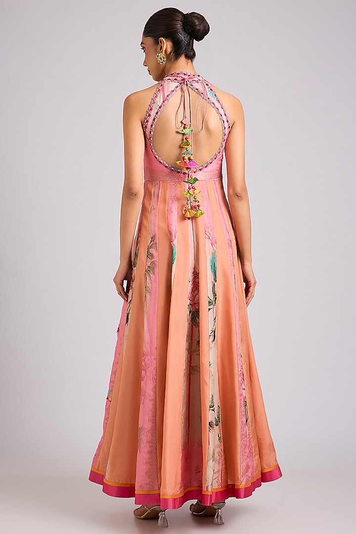 Peach Silk Embellished Wedding Anarkali Set by aum ashima & asit at Pernia's Pop Up Shop
